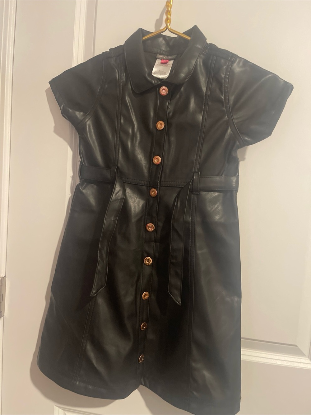 Vince Camuto Girls 6X  Black Faux Leather Button-Front Dress Knee Length